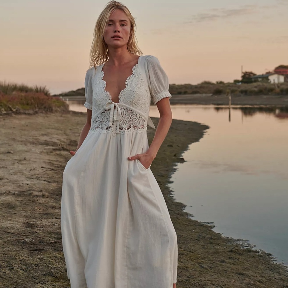 Free People “All You Need is Lace MIDI” in Ivory